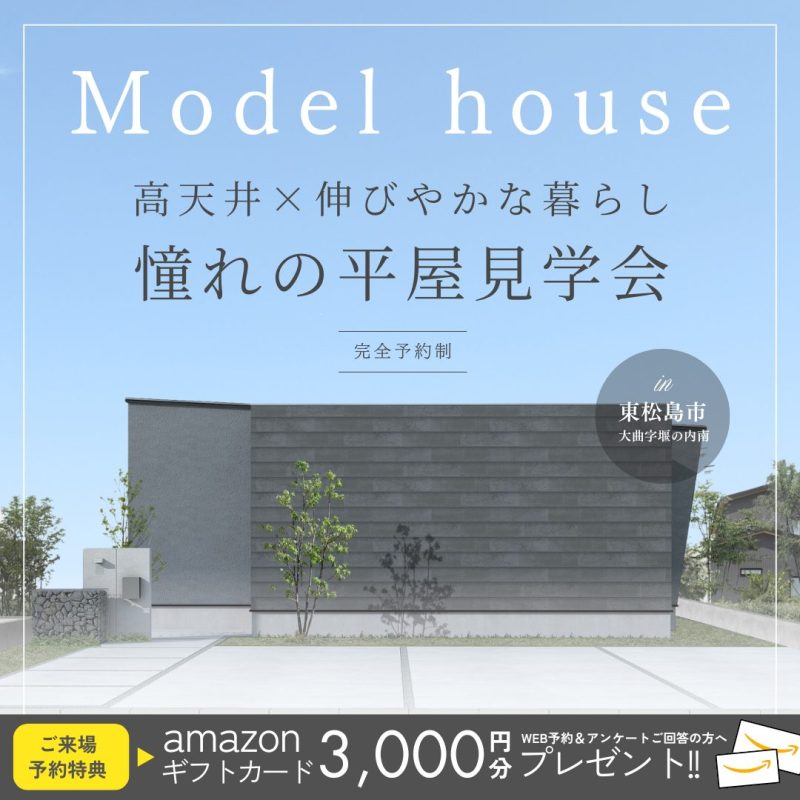 【MODELHOUSE】高天井×伸びやかな暮らし　憧れの平屋完成見学会
